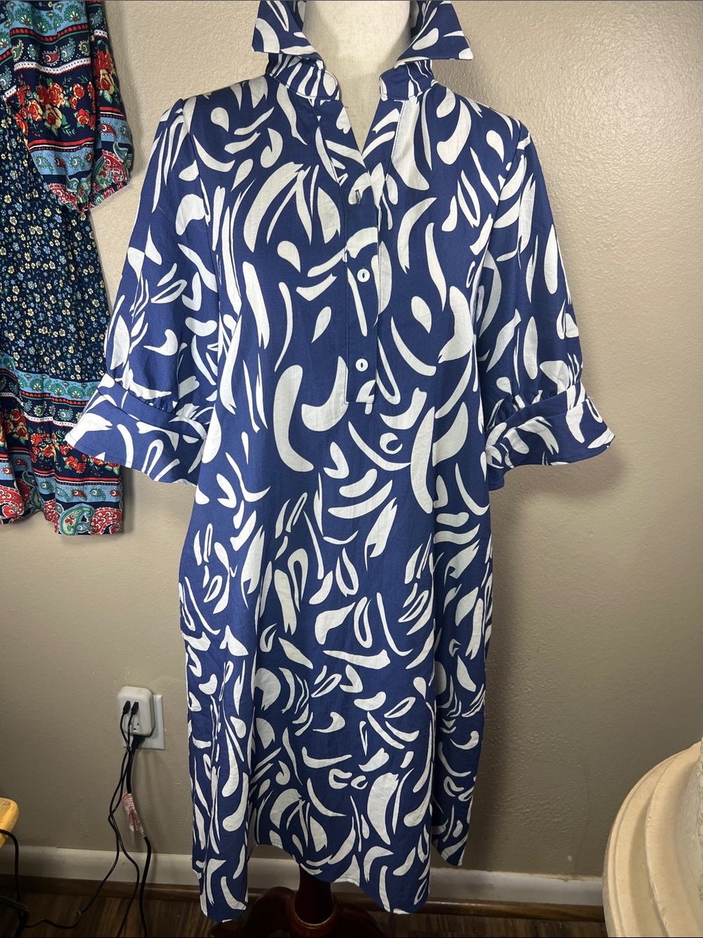 Navy & White Abstract Swim Coverup Tunic